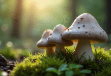 Champignons de girolle grise dans la forêt humide
