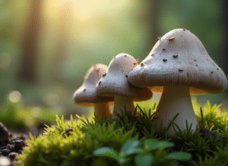 Champignons de girolle grise dans la forêt humide