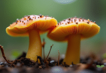 Gros plan sur fausse et vraie chanterelle côte à côte