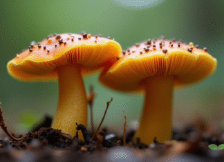 Les dangers de la fausse chanterelle : apprenez à la distinguer Gros plan sur fausse et vraie chanterelle côte à côte