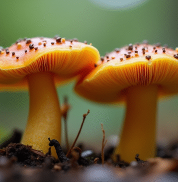 Gros plan sur fausse et vraie chanterelle côte à côte