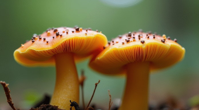 Gros plan sur fausse et vraie chanterelle côte à côte