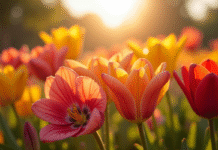 Arrangement en L de fleurs colorées en plein soleil