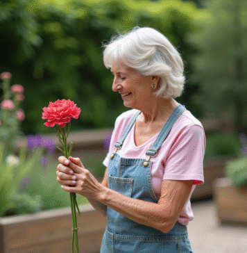 Différence entre l’œillet et le dianthus : toutes les clés pour les distinguer Femme jardinant tenant œillet et dianthus avec sourire naturel