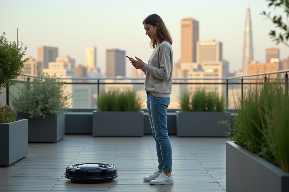 Jeune femme ajustant la programmation d