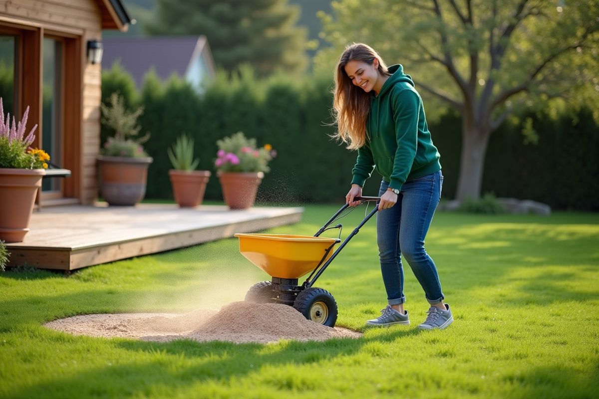 Jeune femme en vert étale de l