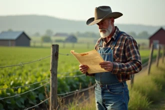 Fermeur d'âge moyen examine des documents agricoles