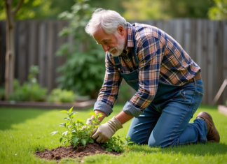 Se débarrasser des orties dans le jardin : guide pratique Homme en jeans et gants de jardinage arrachant des orties