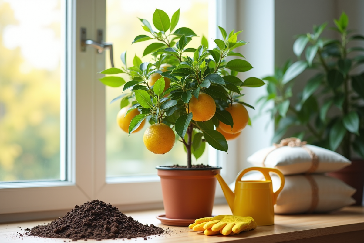 Limonier en pot dans une pièce lumineuse près d