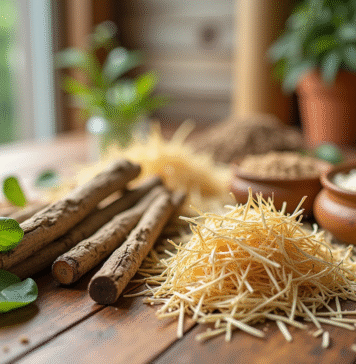Matériaux naturels comme bois et feuilles sur une table en bois