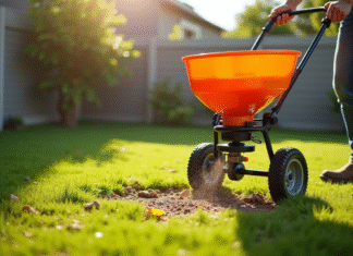 Semer la pelouse sans retourner la terre : la méthode efficace Jardinier étalant des graines sur une pelouse ensoleillée