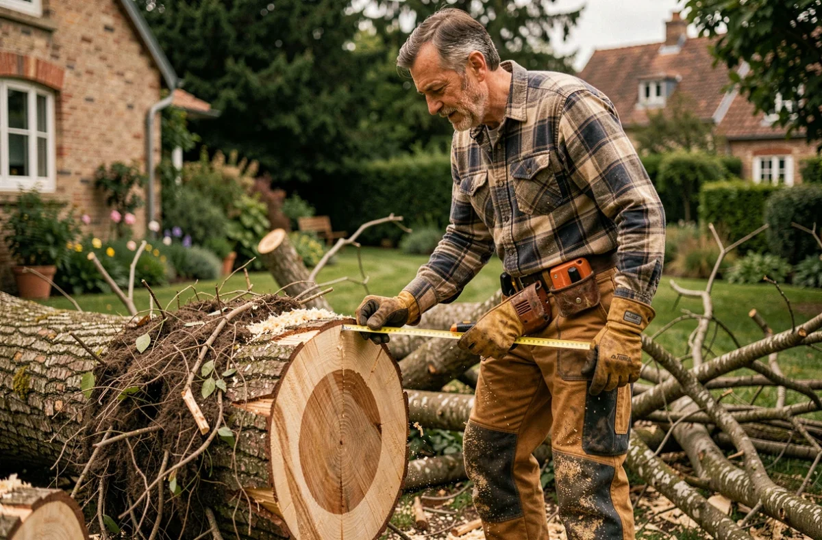 Trottein Alain, jardinier élagueur, après l'abattage d'un arbre dans un jardin du Nord